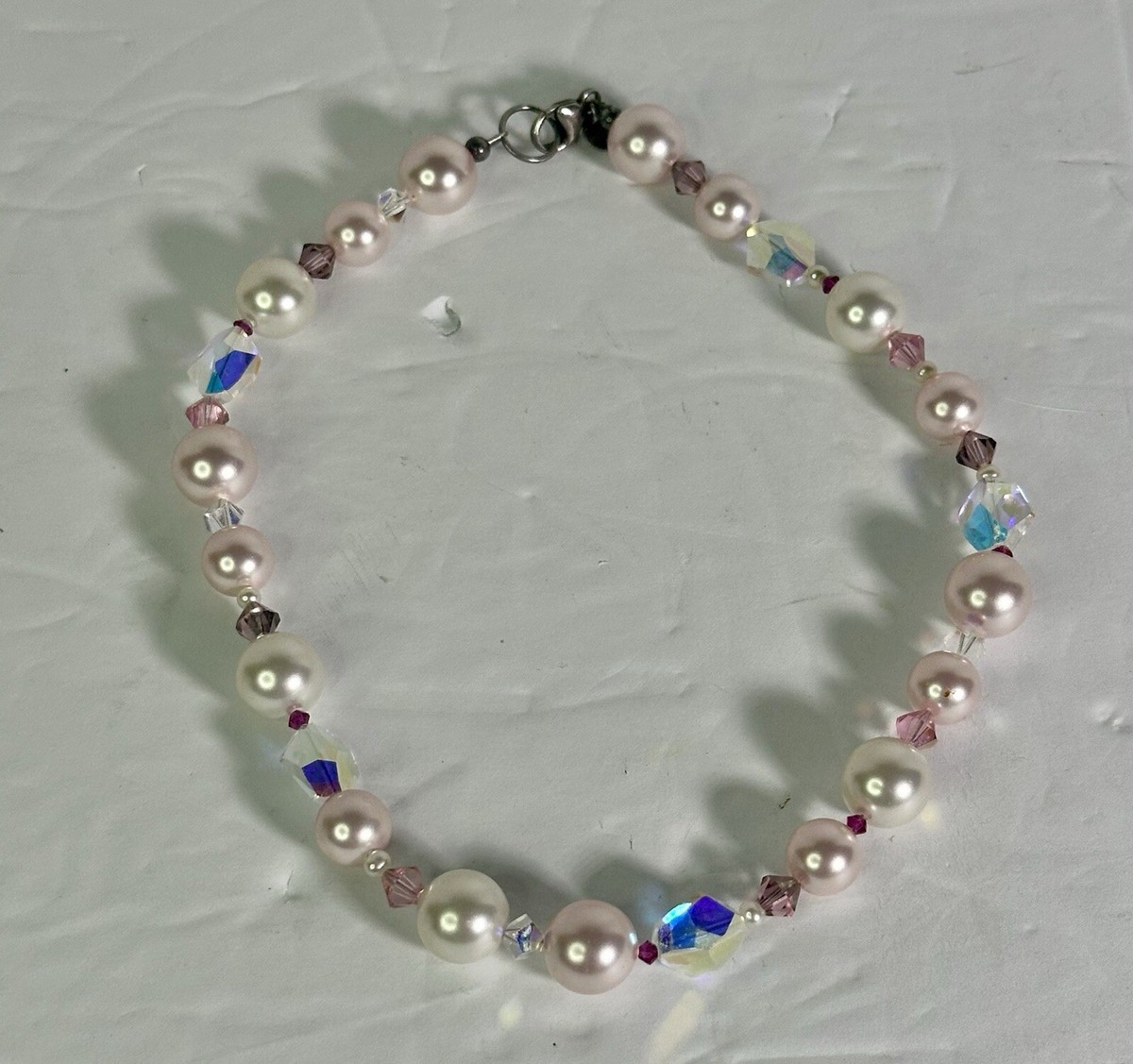 Emily Ray Faux Pearl Beaded 925 Sterling Necklace Choker 15”