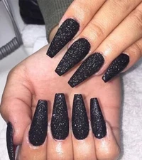 Black Press On Nails Coffin -  Press On Nails Long with 08-Long Black Glitter