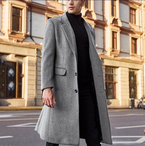 Men's Woolen Jacket Western style Trench Coat Single Breasted Outwear Business - 第 13/13 張圖片