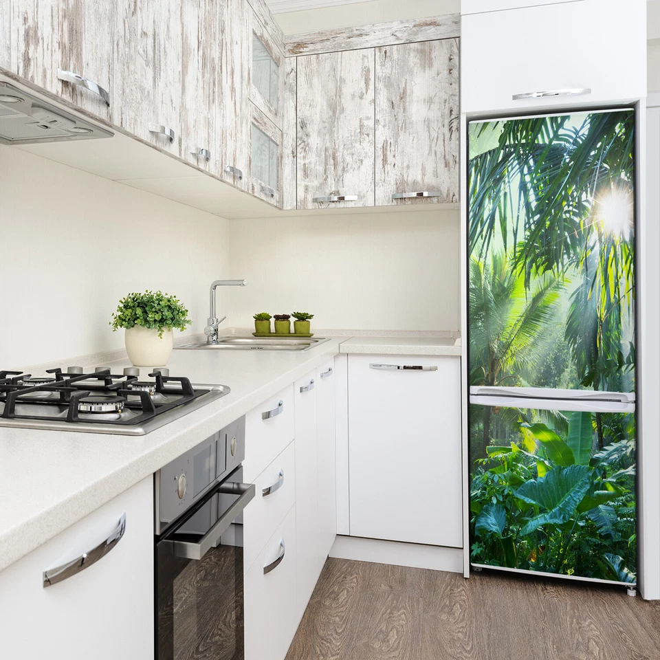 Arte 3D Refrigerador Pared Cocina Pegatina Extraíble Imán Flores Plantas Selva Foto 3 de 4