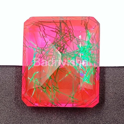 140 Ct Emerald Cut Bi-Color Rutilated Quartz Certified Loose Gemstone 24N - Picture 2 of 6