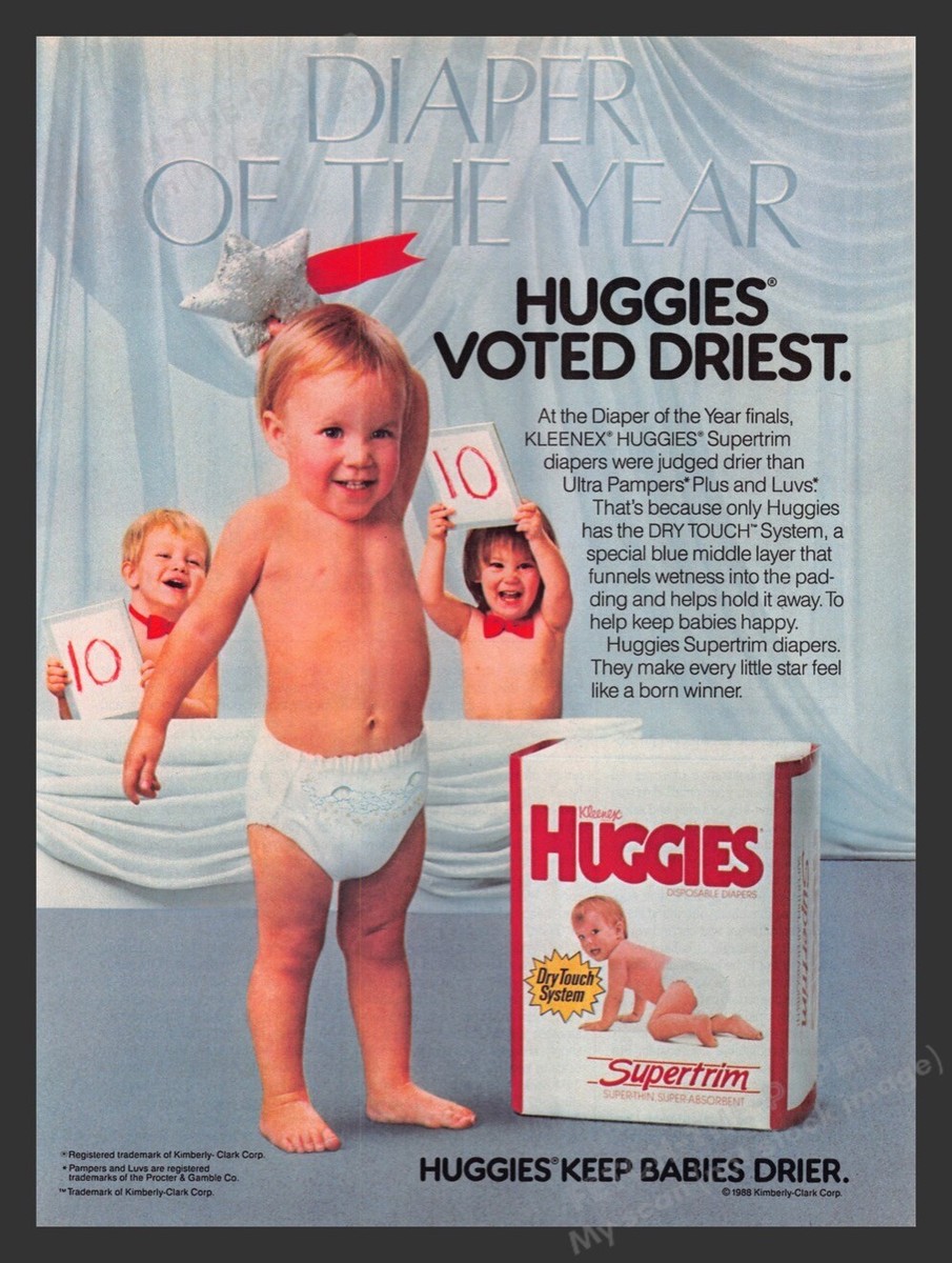 Huggies Supertrim Diapers Toddlers 1980s Print Advertisement Ad