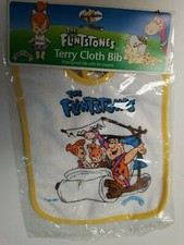 1984 Flintstone New Yellow Terry Cloth Baby Bib Hanna Barbera U166