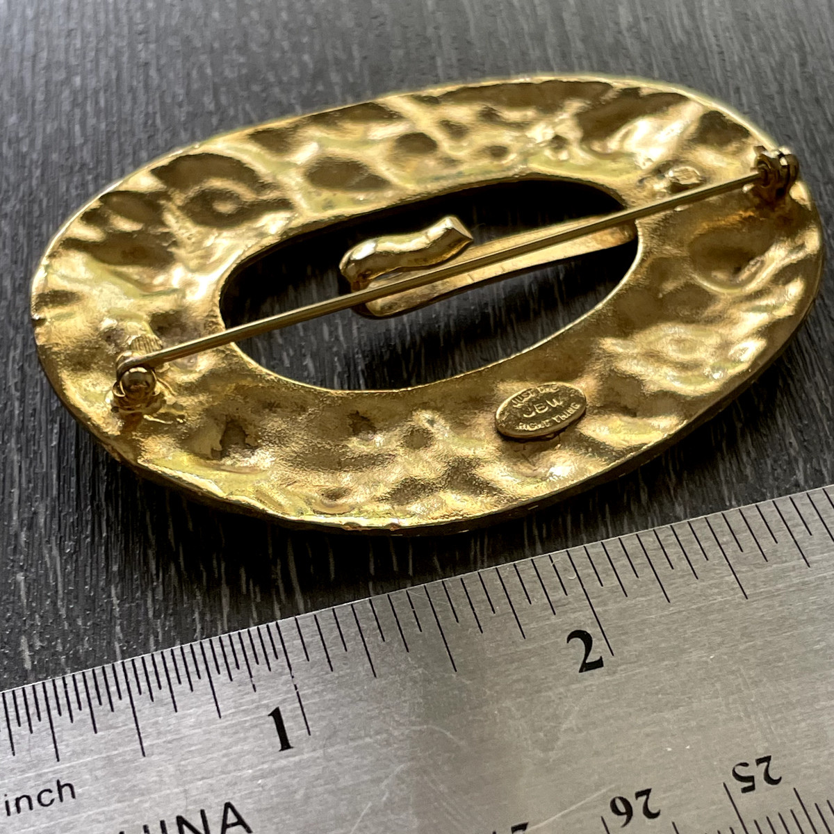 Antique "JBW Just The Right Thing" Gold Tone Rose Pattern Buckle Pin View 2