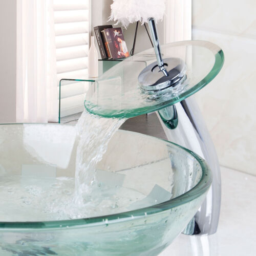 Grifo de lavabo de vidrio de baño cromado grifo de una sola palanca grifo en cascada sin fregadero - Imagen 1 de 9