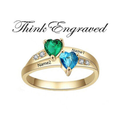 Personalized 2 Birthstones Gold Mothers Ring 2 Engraved Names