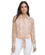 Calvin Klein Womens Chiffon High-Low Tie-Wais...