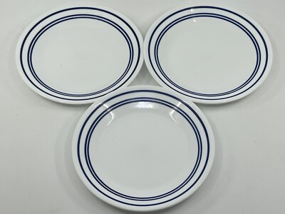 (3) NEW Corelle CLASSIC CAFE BLUE Stripes 6.75'' Bread Plates FUSION COBALT