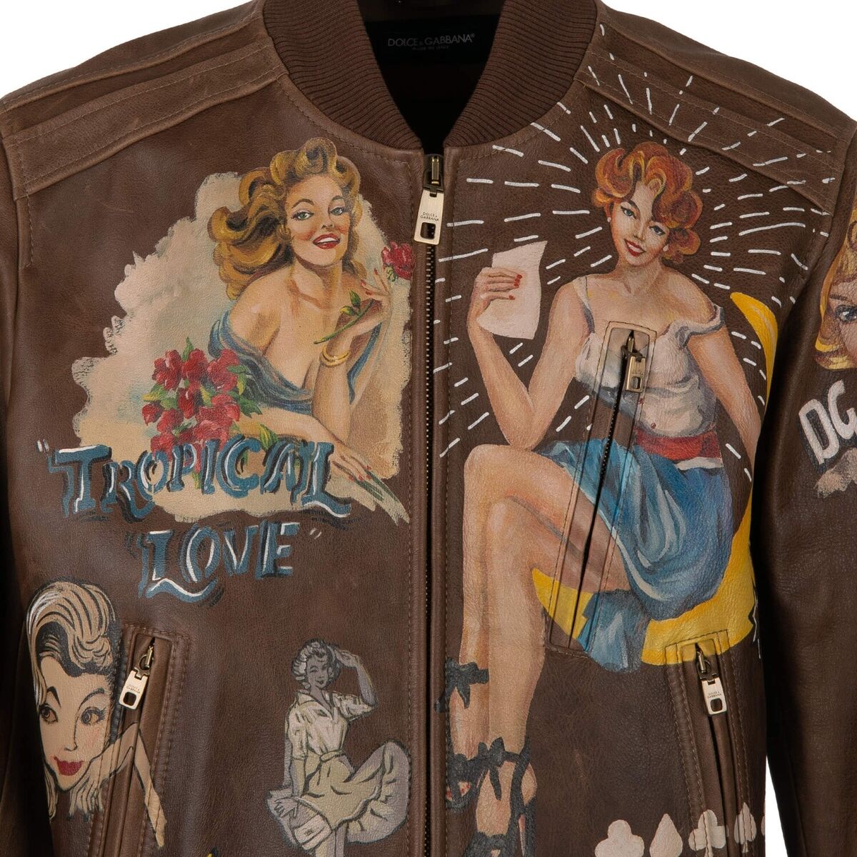 DOLCE & GABBANA Giacca In Pelle Dipinta A Mano Con Pin-Up DOLCE & GABBANA Giacca In Pelle Dipinta A Mano Con Pin-Up
