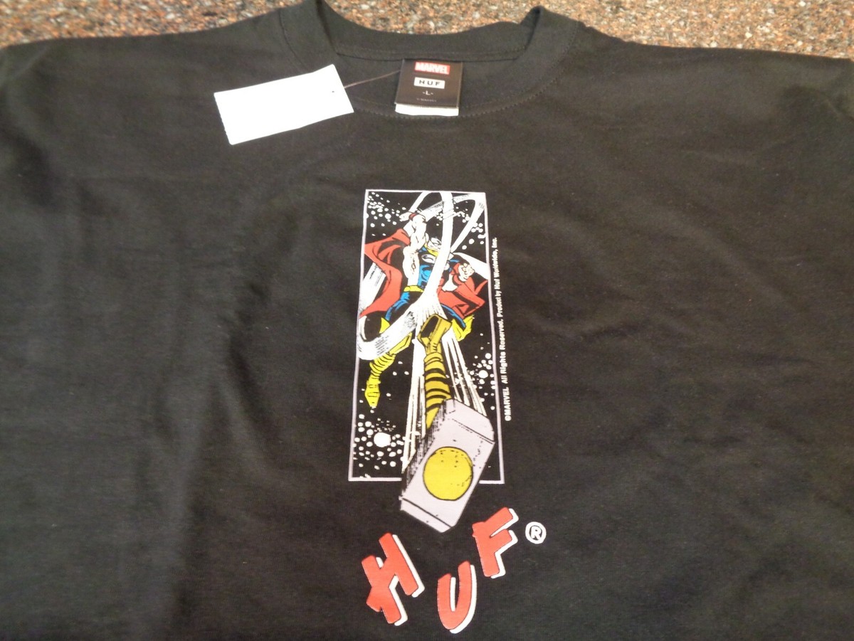 HUF x Marvel Thor Hammer Adult Large Black SS T-Shirt Brand New