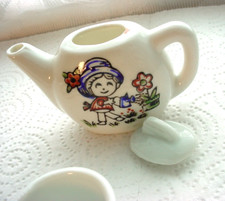 Vintage Doll Sized Tea Set 8 Piece Gardening Girl Watering Can