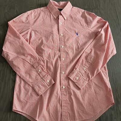 Polo Ralph Lauren Orange White Plaid Gingham Long Sleeve