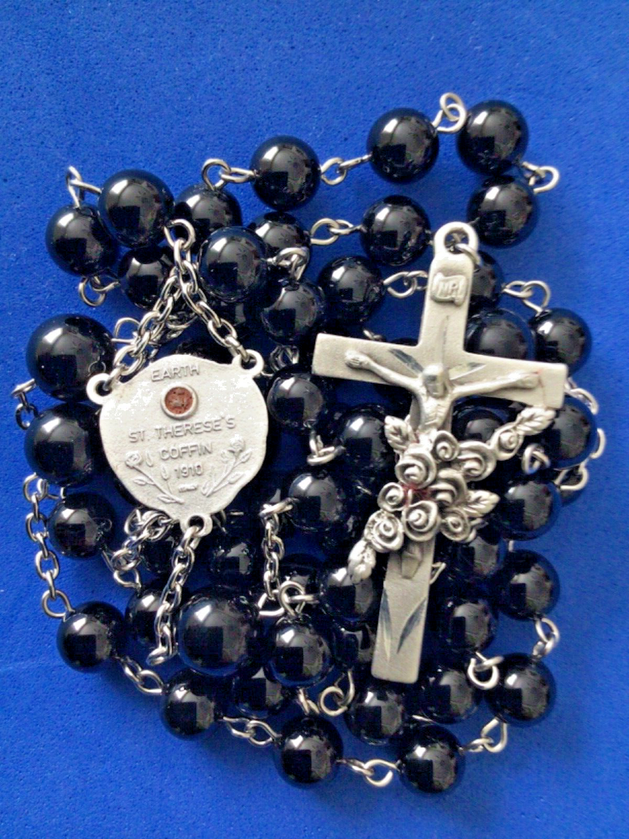 Custom St THERESE Black Onyx SOIL RELIC 1910 St Therese Crucifix 8
