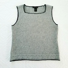 Sydney Easton Gray Lambswool Angora Ribbed Knit Sleeveless Sweater Womens Medium