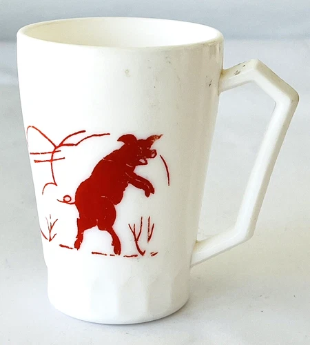 Hazel Atlas Retro Child's Cup Mug Three Little Pigs Vintage 1940s Milk Glass