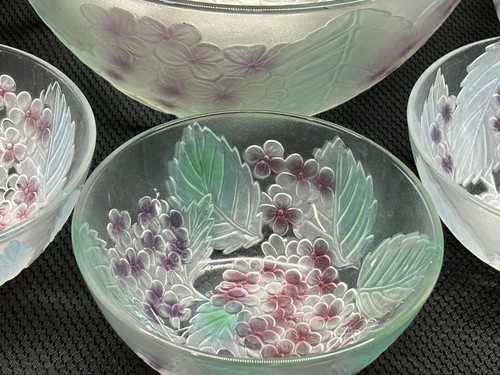 KIG "HYDRANGEA" Frosted Glass Pink / Purple ~ Salad Serving Bowl (5) Individual - Picture 6 of 10