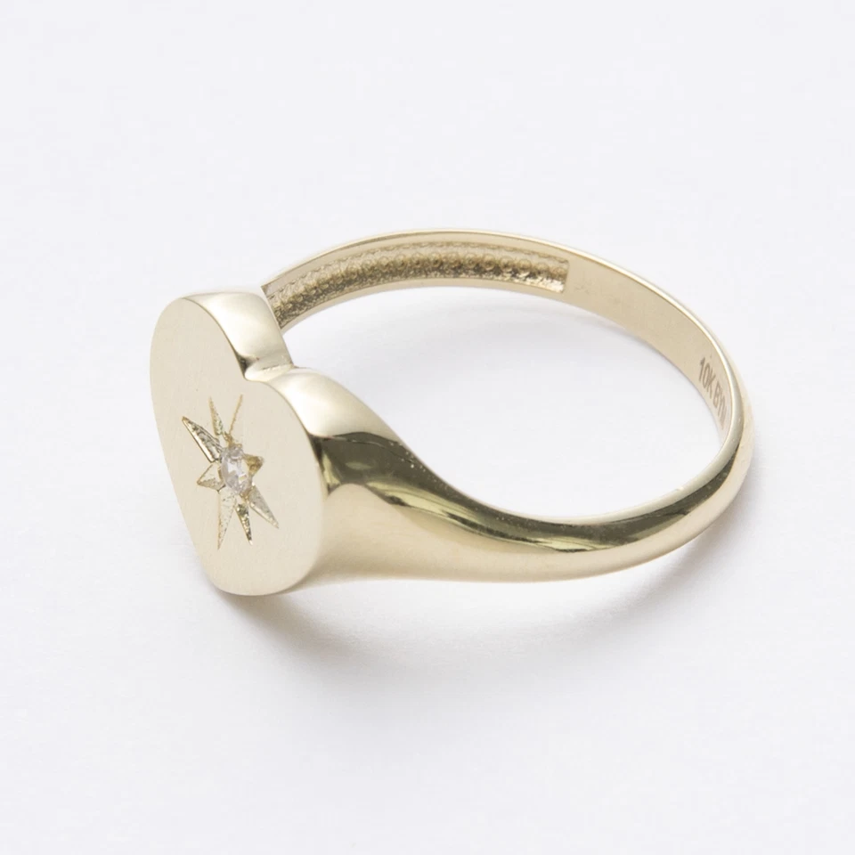 North Star Heart Signet Ring Solid Real 10K Yellow Gold All Sizes - Image 3 of 4