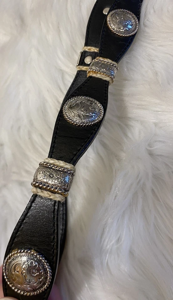 Tony Lama Western Boho Vaquera Cuero Negro Concho Cinturón Plateado y Dorado 30 Talla S Foto 4 de 4
