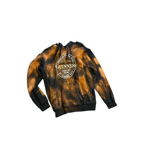 Guinness Extra Stout Bleach Wash Hoodie Black Orange Acid Wash Dublin Beer L