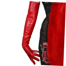 Women Long Leather Opera Gloves Evening Party Costume Faux Leather Cosplay Red