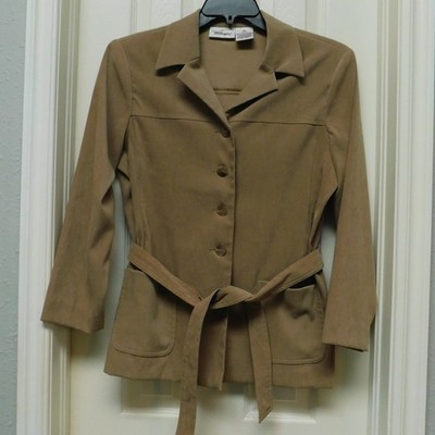 Vintage WORTHINGTON Womens Microfiber Button Up Camel Color Jacket Belted 10P