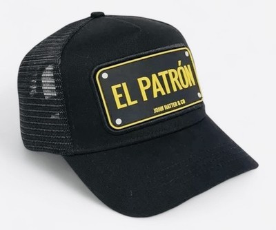 John Hatter & Co El Patron Hat Black Adjustable Rubber Plaque Snapback Cap NEW