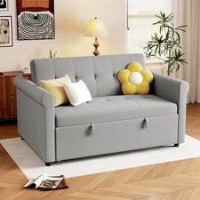 Image of HOMCOM Convertible Pull Out Sleeper Sofa Bed Settee for Living Room, Grey