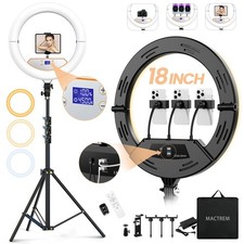 18" Foldable Ring Light with Stand for iPhone ipad, LED Display/2 USB Ports/4...