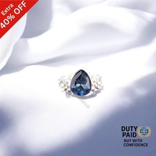 Natural London Blue Topaz 925 Silver Promise Trendy Band Statement Ring Jewelry