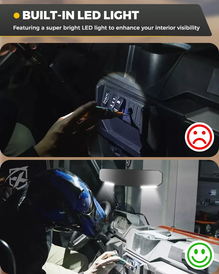 17" UTV Center Mirror Rear View w/LED Light For 1.5-2" Polaris RZR Can Am Yamaha - Image 2 of 4