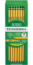 Ticonderoga Wood-Cased Pencils, Pre-Sharpened, 1 Count (Pack of 18), Yellow 