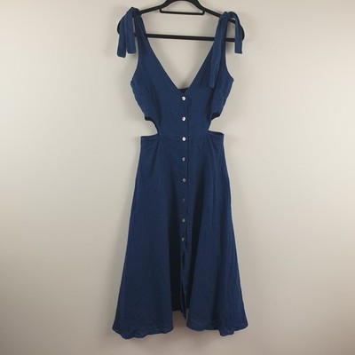 Zara reines Leinen Kleid Gr. XS blau Midi Button Down Cut Out Seiten Sommer