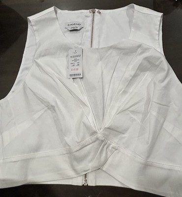 bebe; Knot Front Sleeveless Cropped Top White