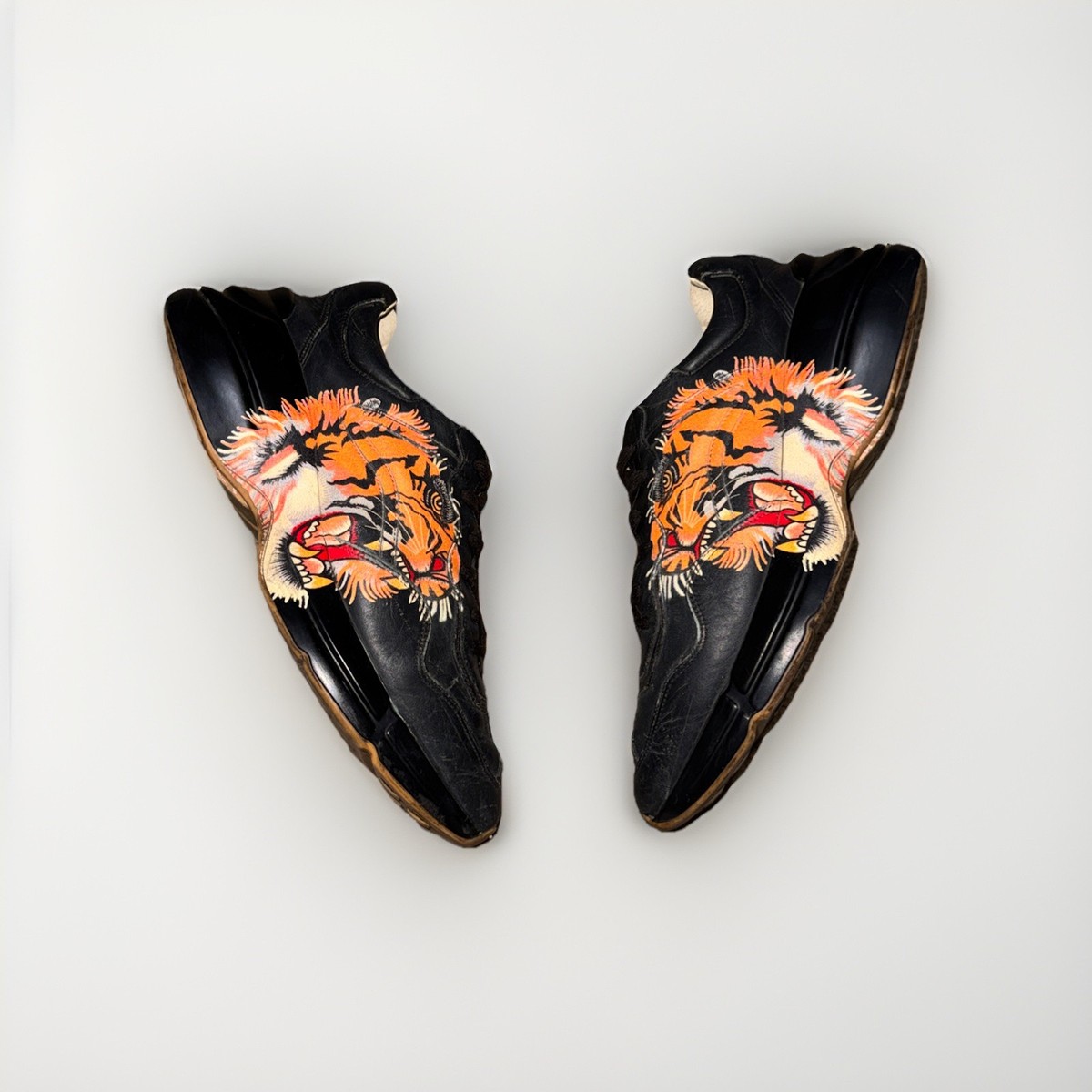 Gucci Rhyton Black Orange Tiger Print Mens Sneakers - Size 10 | eBay
