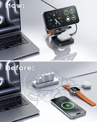 Cargador de viaje 3 en 1 certificado Qi2 compatible con MagSafe, cable plegable mejorado... - Imagen 8 de 9
