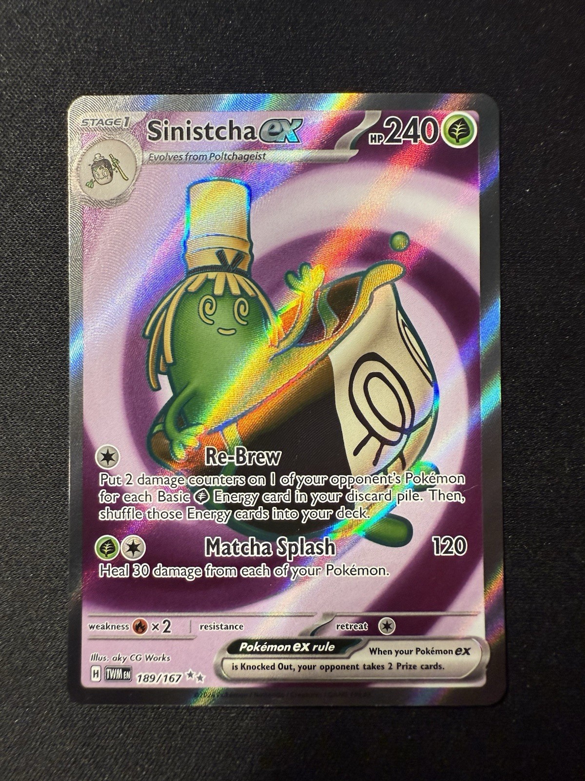 Sinistcha EX 189/167 Full Art NM Twilight Masquerade Pokemon Card