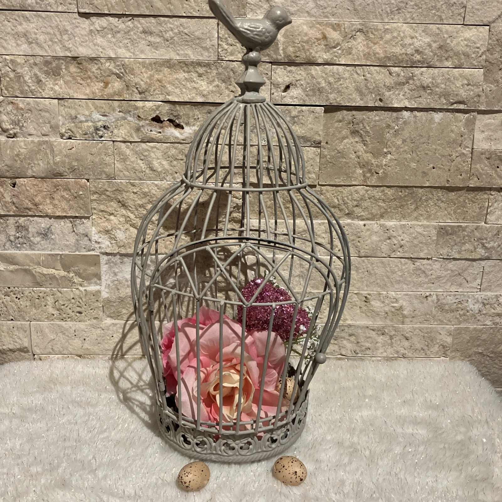 Decorative Bird Cage/ Home Decor, Gray Powder Coated 7” x 13.5”