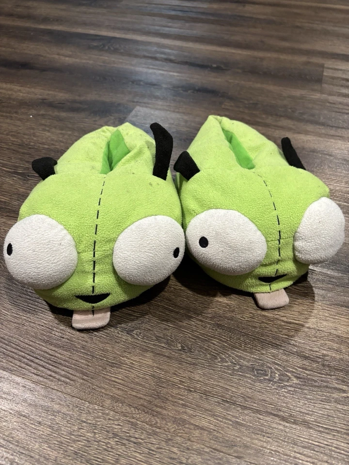 Nickelodeon Invader Zim 罕见复古 Y2K 长毛绒女孩卡通 Peomo 拖鞋幻灯片 — 第 2/4 张图片