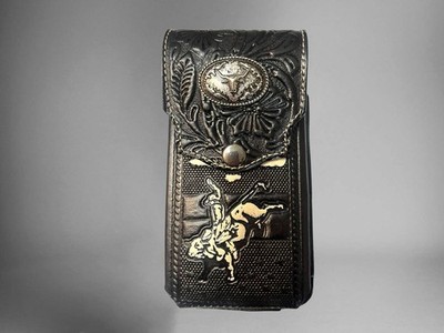 7  HORSE WESTERN LEATHER POUCH BELT LOOP  PHONE HOLSTER CASE FUNDA CELULAR RODEO