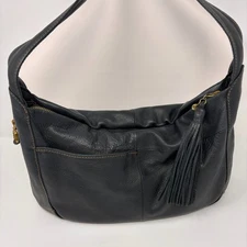 Hobo The Original Slouchy Shoulder Bag Black Pebbled Leather Crescent Brass