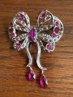 Vtg Signed MONET Pink Bow Costume Silver Tone Brooch Jewelry Lot L