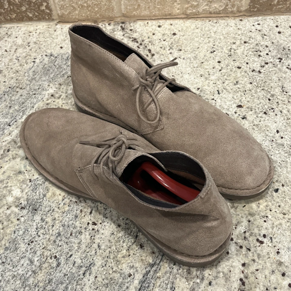 J.Crew Chukka 靴子 男式 9 美国麂皮绒 皮革 灰色 米色 踝系带 AAC89 — 第 3/4 张图片