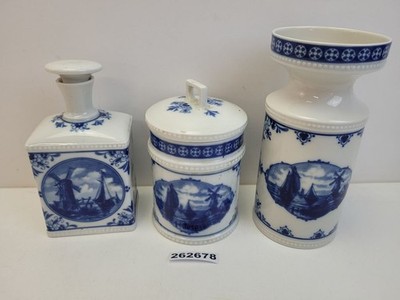 Vase, Dose u. Flasche Fine China Lichte Porzellan Echt Kobalt Holland #262678