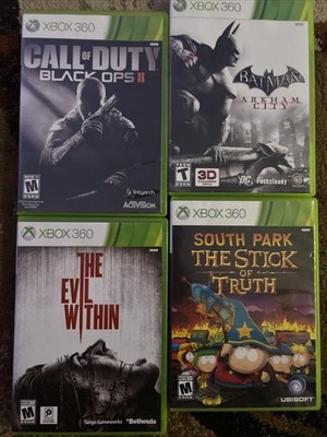 Xbox 360  Lot  Batman Arkham City, South Park , COD Black Ops 2, Evil Within  