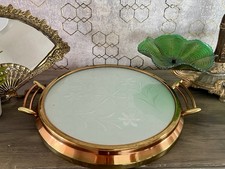 Alt spätes Art Déco Vintage Tortenplatte Tortenständer Kupfer Messing Glas