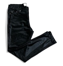 Women s High-Waist Faux Leather Leggings With Pockets Black /Size L