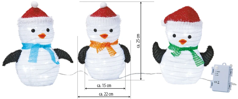LED Weihnachtsfiguren Set: 3 beleuchtete Pinguine mit Timer Perfekte Winterdeko - Bild 4 von 4