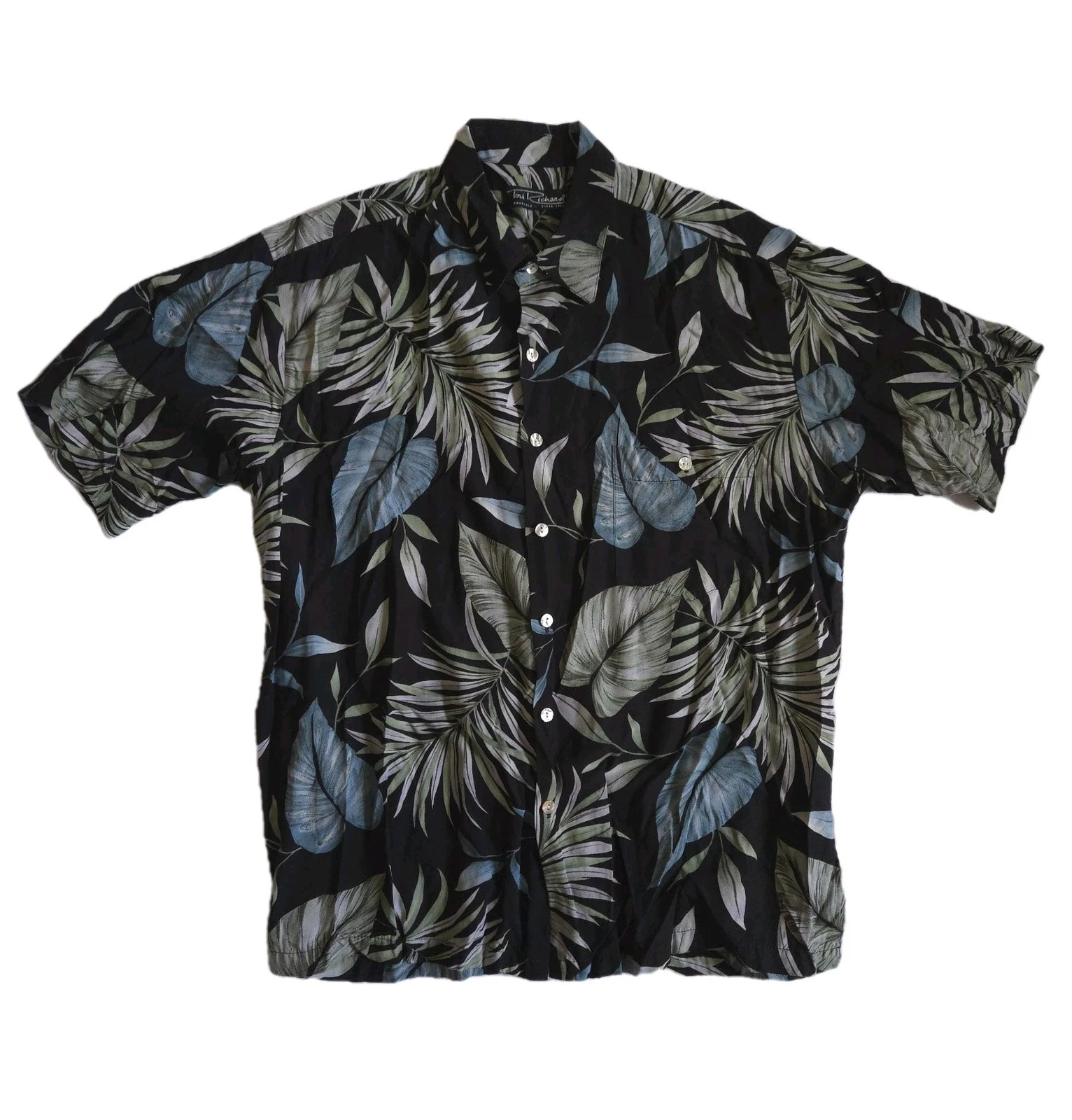 Tori Richard Hawaiian Shirt Camp Mens XL Aloha Floral Palms Rayon Short Sleeve