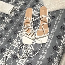 White Strappy Block Heel Tie Closure Women's Sandals Party Summer Synthetic