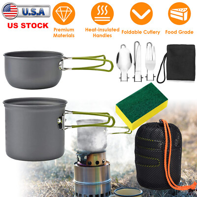 8x Portable Cooking Backpacking Kit, 8Pcs Pot Pan Set with Mesh Bag for  Outdoor | eBay